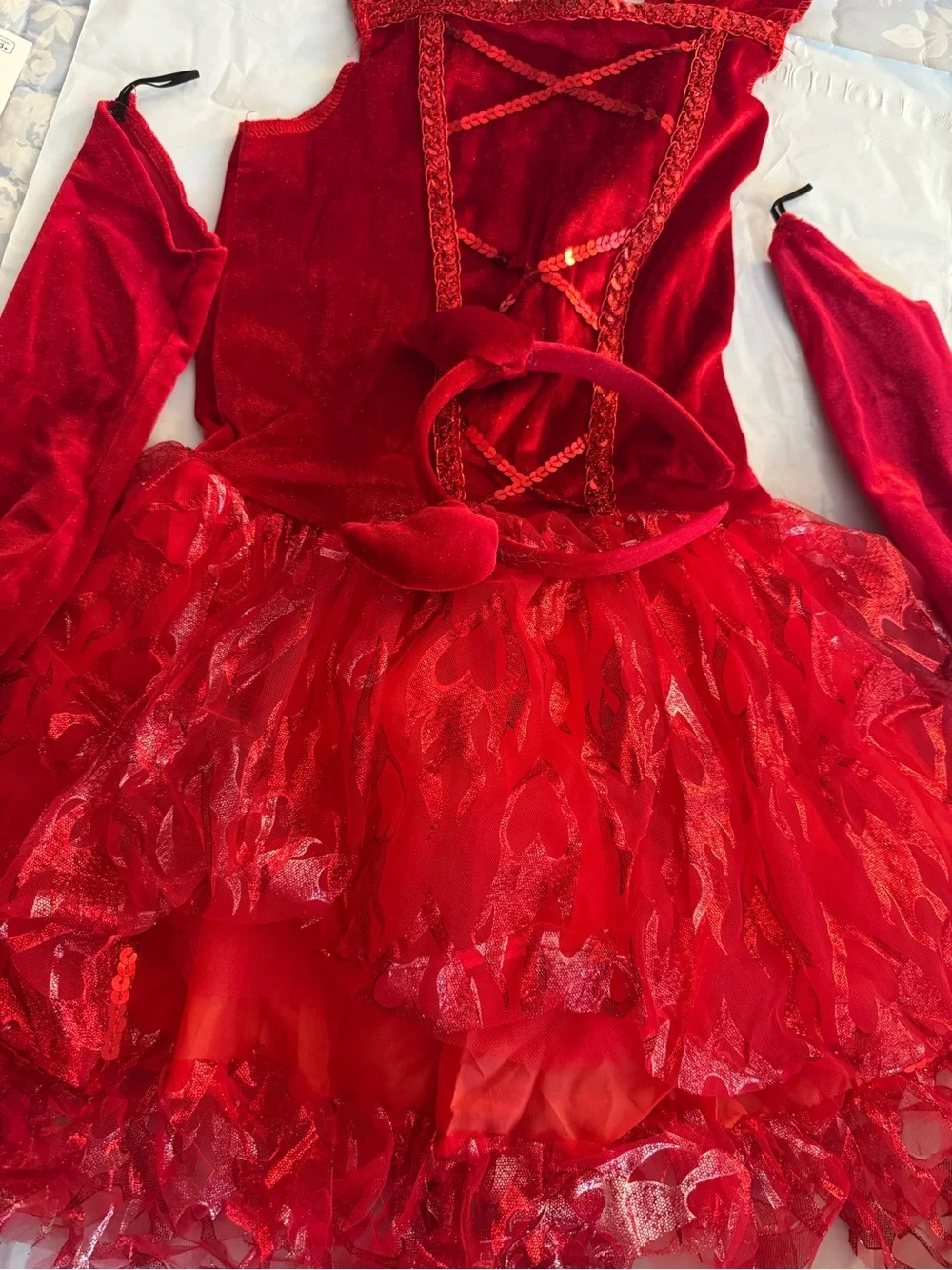 Spirit Fiery Devil Girls Red Costume with Horns and Tail